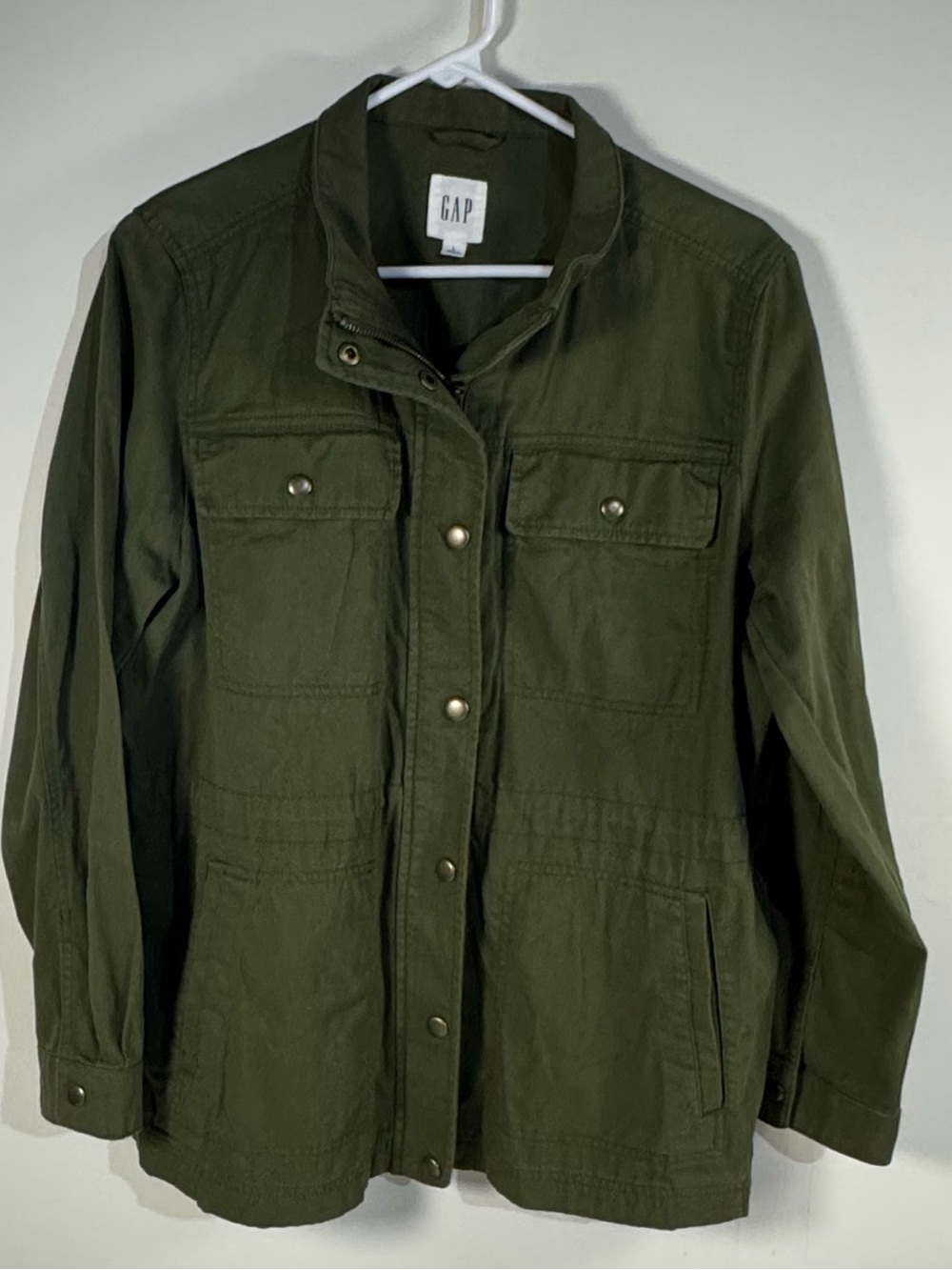 GAP Women's green utility Jacket field drawstring waist zipper pockets large